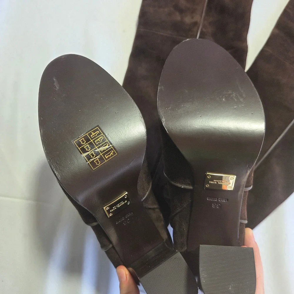 Michael Kors Collection Cutler Brown Suede Over The Knee Block Heel Boots Sz 38‎